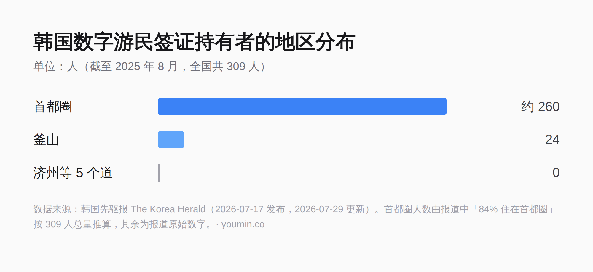 韩国数字游民签证持有者的地区分布